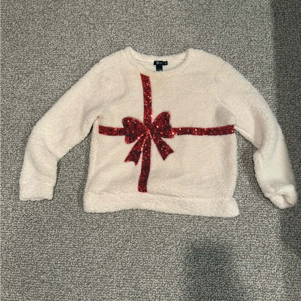 Miss Chievous Cream Sweater with Red Bow